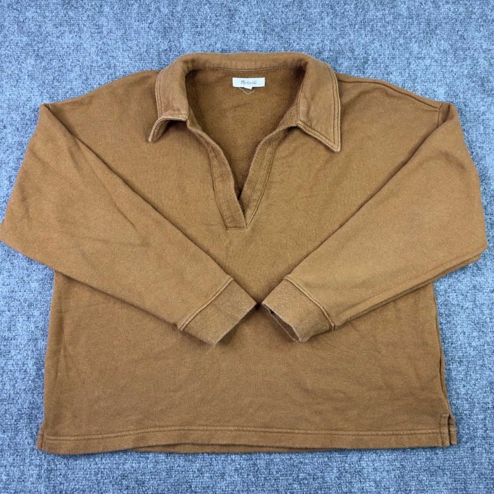 Madewell Sweatshirt S Brown Cotton Hemp Blend Collared Coastal Minimalist Earthy